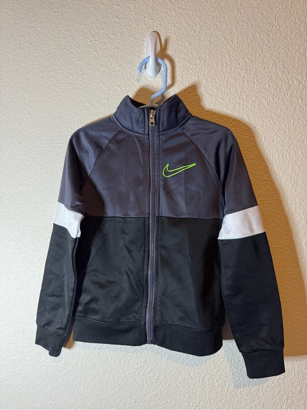 Nike Kids Black, Gray & White Zip-Up Jacket with Neon Green Swoosh